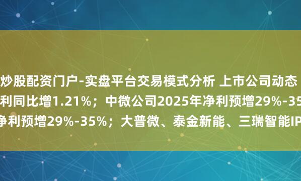 炒股配资门户-实盘平台交易模式分析 上市公司动态 | 招商银行2025年净利同比增1.21%；中微公司2025年净利预增29%-35%；大普微、泰金新能、三瑞智能IPO注册奏效